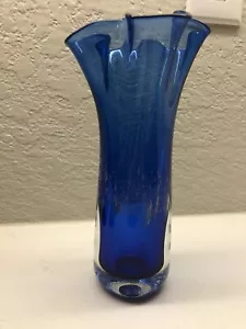 David Traub Studio Art Glass Vase Signed Cobalt Blue Vintage 83 Rare Decor - Picture 1 of 9