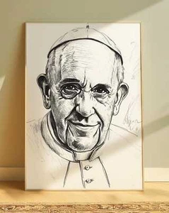 Pope Francis Portrait Poster Sketch Wall Art Religious Decor Drawing Print - Picture 1 of 2