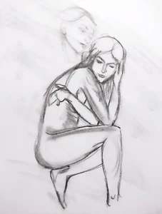 Art Nude woman, Sketch Study drawing In Charcoal, ORIG. 30x38cm Signed - Picture 1 of 1