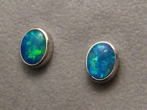 Pendientes de tachuelas de ópalo, oro blanco liso 18k - 9,5 x 7,5 mm - Imagen 1 de 10