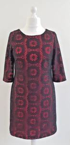 Joanna Hope Dress UK 18 Black Red Floral Lace Crochet Overlay Party Shift - Picture 1 of 9