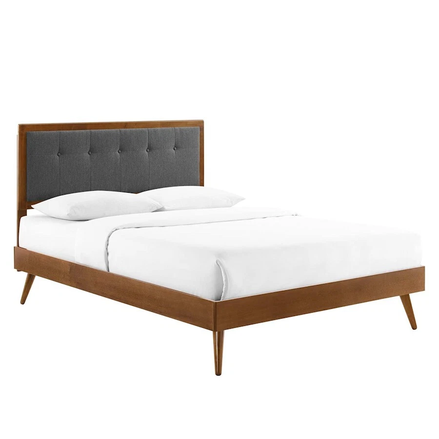 Modway Willow King Wood Platform Bed/Splayed Legs Walnut/Char -MOD-6638-WAL-CHA