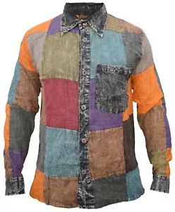 Camisa Patchwork Mangas Largas Cuello Hippie Informal Prenda para el torso de Verano - Imagen 1 de 5