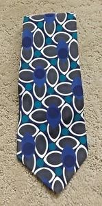 Vintage Wide Tie Oleg Cassini Mod Geometric Shapes Blue Green Gray Tie 60” - Picture 1 of 5