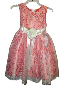 Cinderella Couture Dress Girls Sz 4 Peach W/Lace Overlay Lined Wedding EasterNWT - Picture 1 of 8