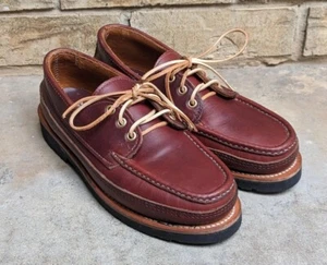 Russell Moccasin Maroon Regatta Boat Shoes Tan Chromexel USA Men's 6 E NWOB - Picture 1 of 12