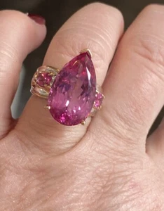 Gems en Vogue Sterling Fuchsia Pink Topaz Pear & Oval Cut Ring - Picture 1 of 23
