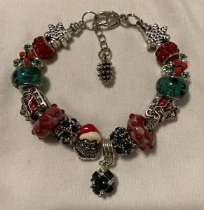 Brazalete Dije Europeo Navidad Santa Trineo Acebo de Nieve - Imagen 1 de 4