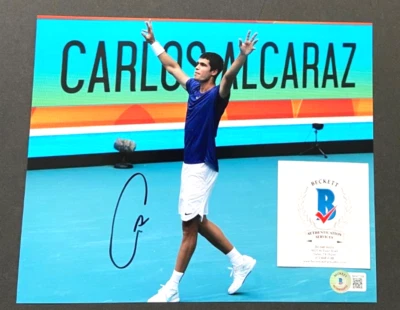 FOTO FIRMADA POR CARLOS ALCARAZ 8X10 EE. UU. ABIERTA ESPAÑA WIMBLEDON FRANCÉS AUSTRALIANO BAJO A Foto 1 de 2