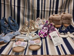 8 Pair Baby Shoes Lot, Size 2 (3-6 Mth) Floral Sandals Size 3, Used, 1 New