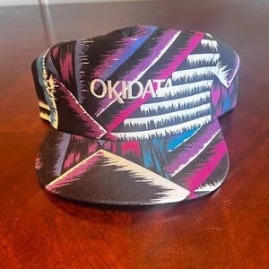 Vintage 80s OKIDATA Geometric Pattern Snapback Hat  Colorful Retro Rare Find - Picture 1 of 3