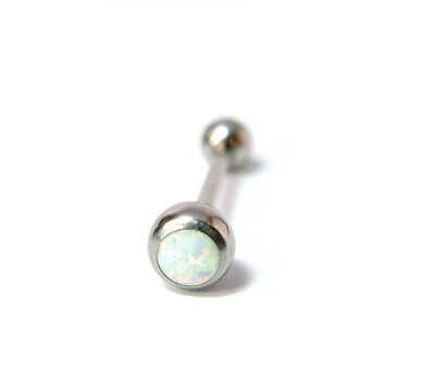 1pc Press-Fit Opal Ball 316L Surgical Steel Tongue Ring Barbell Body Jewelry - Image 1 of 4