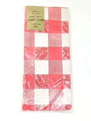 "Cubierta de mesa de puente de fiesta con planos de sello vintage de los años 60 a cuadros rojos 60"" X 102"" nueva de stock" Foto 1 de 3