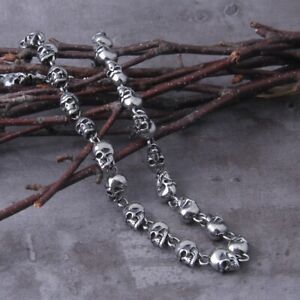 Stainless Steel Punk Skull Chain Mens Necklace Fashion Charm Viking Jewelry Gift