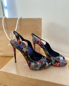 Christian Louboutin Pumps Hot Chick Sling Alta Slingbacks Platform Sandals 38 - Picture 1 of 8
