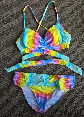 Bleu Rod Beattie Day Tripper Tie Dye Rainbow Bikini SET 38D Top 12 Bottom Large - Image 1 of 4