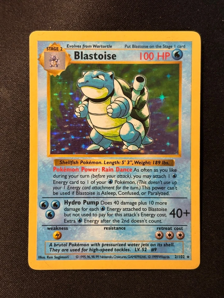 Blastoise Base Set 002/102 Shadowless Unlimited Edition Holo Card MP - Image 1 of 4