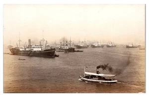 JAPAN - BOOTE IM HAFEN VON NAGOYA - ALTE UNGETEILTE RÜCKSEITE ECHTFOTO POSTKARTE - Bild 1 von 2
