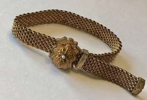 VINTAGE VICTORIAN GOLD FILLED MESH SLIDE PEARL BRACELET N11 - Picture 1 of 2
