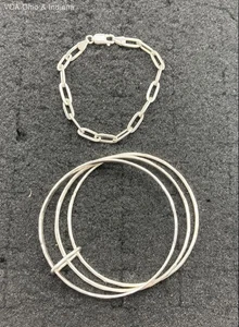 2 Sterling Silver Bracelets - Thick Paper Clip 7.5" & 3 Layer Bangle BS Brand - Picture 1 of 11