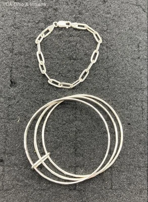 2 Sterling Silver Bracelets - Thick Paper Clip 7.5" & 3 Layer Bangle BS Brand - Image 1 of 4