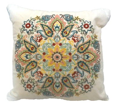 Crewel Embroidered 18" x 18" Multicolored Decorative Throw Pillow from India - Image 1 of 4