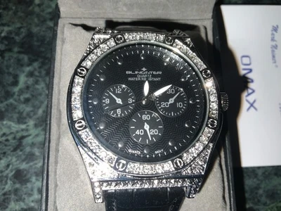 Negro Plata Mark Naimer Hombre Blingster Reloj de Moda Correa de Cuero Cuarzo NUEVO Foto 1 de 4