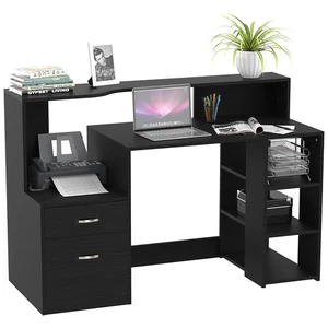 HOMCOM Multi-Storage & Workstation Desk Table Storage Shelves Home Office Black - Picture 1 of 11