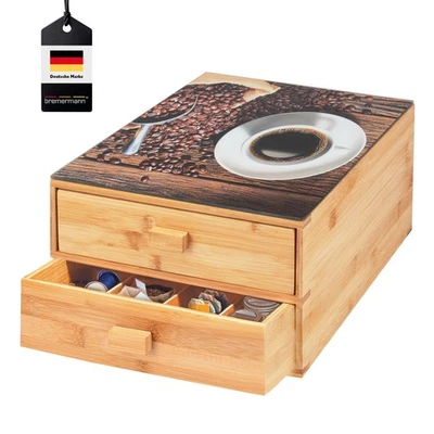 bremermann Kaffeekapsel-Box aus Bambus mit Dekor-Glasplatte // Teebeutel-Box - Bild 1 von 4