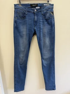 Pantalones de mezclilla para hombre Replay Anbass desgastados 30” cintura cónica 30” pierna ajustada - Imagen 1 de 11