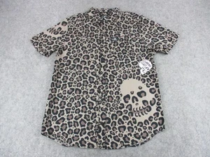 Camicia Lurking Class uomo media marrone nero leopardato teschio grafica bottoni cotone - Foto 1 di 15