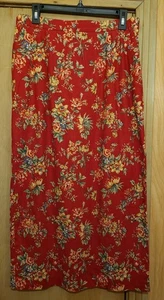 Vintage Signature by Jerell Bleistiftrock Damen Gr. 12 rot Blumenmuster Leinen Baumwollmischung - Bild 1 von 17
