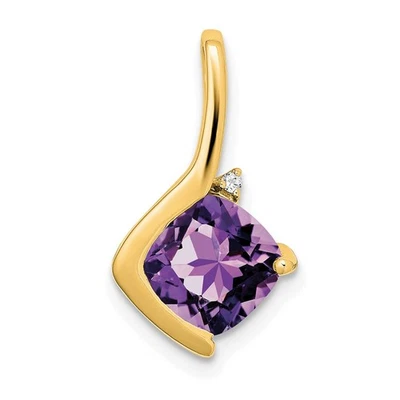 14k Yellow Gold 7mm Cushion Amethyst and Diamond Pendant 1.14gm L-17.9 mm - Image 1 of 4