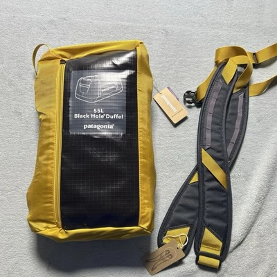 NWT Patagonia Black Hole Duffle 55L Travel Bag Smolder Blue Buckwheat Gold 49342 - Image 1 of 4