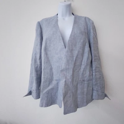 Lafayette 148 Shiloh Linen Jacket Blazer Womens 16 Blue Open Lagenlook Career - Image 1 of 4