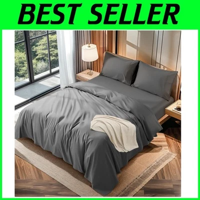 Sábanas Deep Pocket 1200 hilos King, gris oscuro Foto 1 de 4