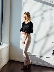 Apiece Apart Top Kiran Shirred Black Cotton Crop Top Size 0 - Picture 1 of 6