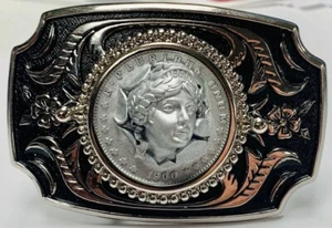Sculpted Resin-Made Liberty Dollar (Not Silver) Chromed Steel Belt Buckle - Picture 1 of 5