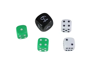 Replacement Backgammon Dice Set - Black Doubling Cube - White & Green Dices - Foto 1 di 2