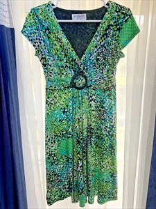 Studio 1 Petite Green Polyester Geometric Print Sheath Dress Size 8P - Picture 1 of 15