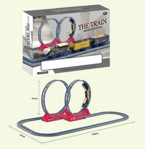Railway Electric train Locomotive with 2 wagons and track 136x64cm ride upside d - Picture 1 of 1