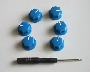 6x Guitar 1/4" Mini MXR Style AMP Knobs Effect Pedal Knob w/ Set Screw Blue - Picture 1 of 4