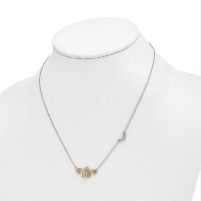 14k Two-tone 1/5 carat Lab Grown Diamond VS/SI+ G+ Stars & Moon 18 inch Necklace - Image 1 of 3