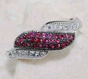 1.00 Ct Round Lab-Created Red Ruby Cluster Wedding Ring 14k White Gold Plated - Picture 1 of 2