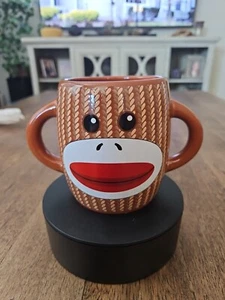 Sock Monkey Coffee Cup Mug Double Handle Galerie Brown Character 16oz - Picture 1 of 6