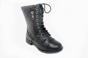 Link Little Girl's Lac up & Zip Up Quilted Military Style Combat Boot - Picture 1 of 3