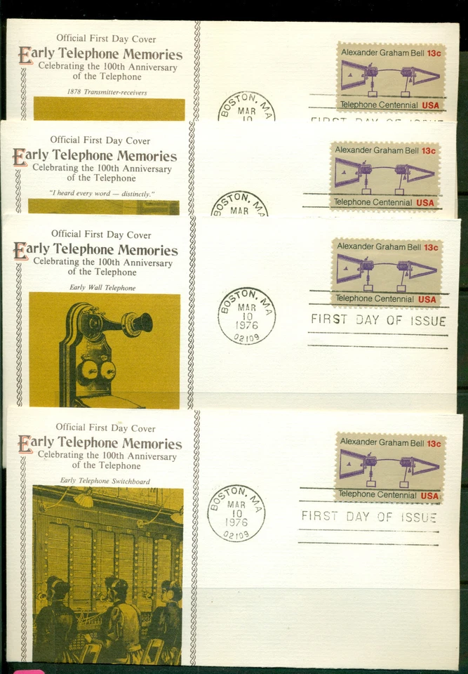 1976 FDC Set of 4 - Scott# 1683 - Telephone Centennial - SPECIAL Set = Fleetwood - Image 1 of 1