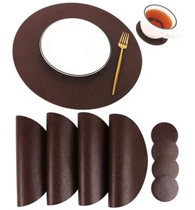 Embossed Pu Leather Placemats Waterproof Coffee Coasters Kitchen Table Mats Easy - Picture 1 of 7