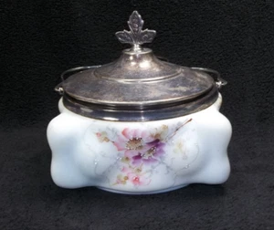 Rare Antique C F Monroe Wave Crest Egg Crate Biscuit Jar 7"x7" Handle Red Label - Imagen 1 de 21