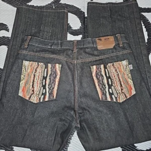 GS115 Men’s Denim Distressed Jeans 38x32 Embroidered Rear Flap Pockets Wide Leg - Picture 1 of 8